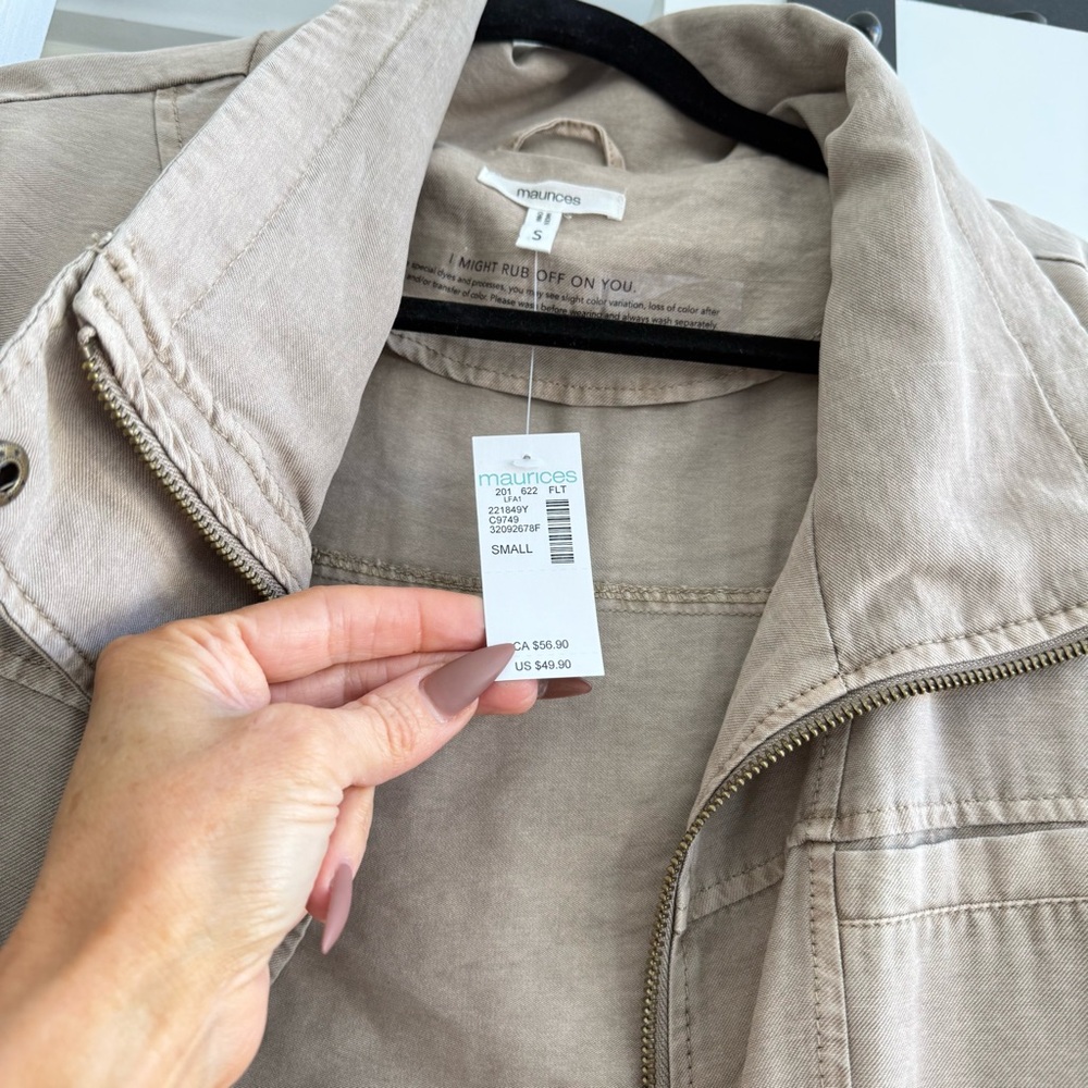 NWT Maurices Tan Utility bomber lightweight zip up Jacket - Picture 2 of 4